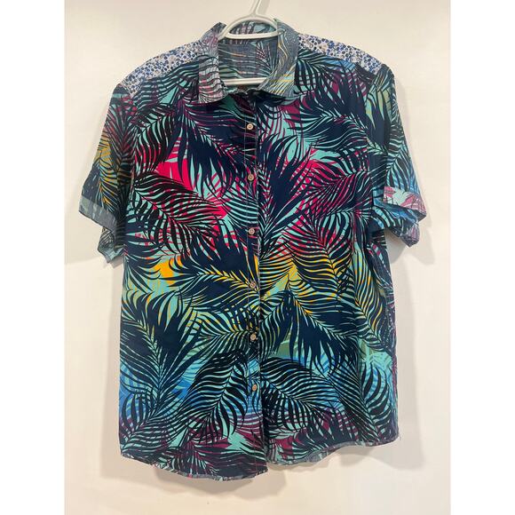 Men’s Cotton Tropical Hawaiian Casual Button Down XL Blue Resortwear Vacation - Picture 2 of 4